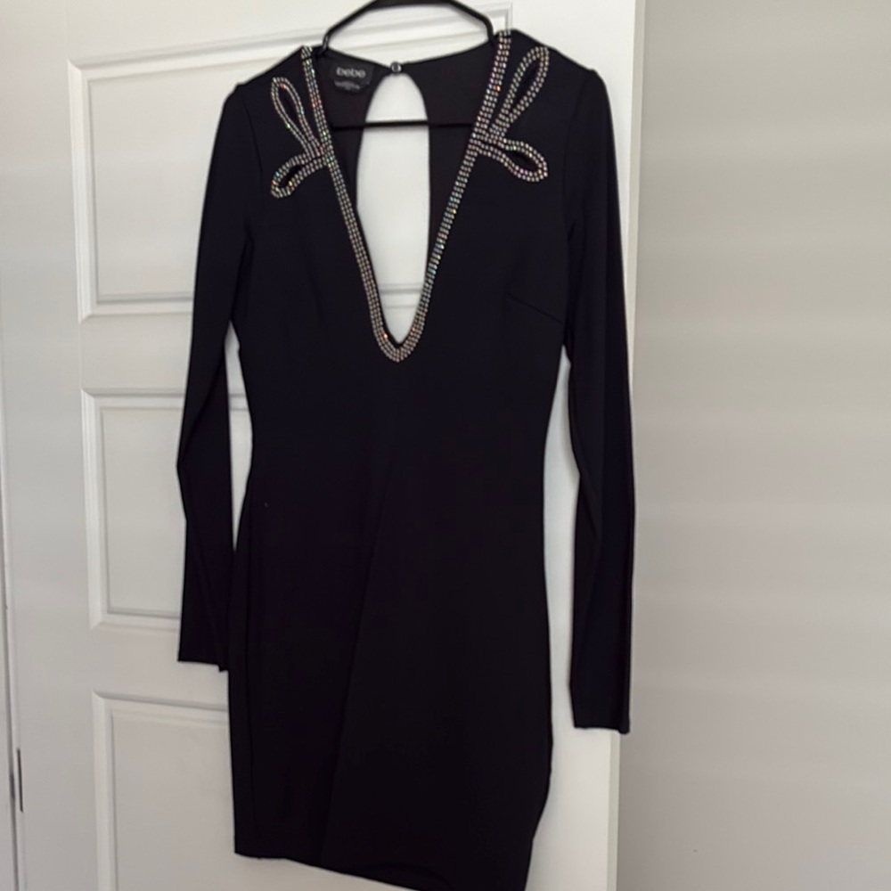 Black Embellished Long Sleeve Dress